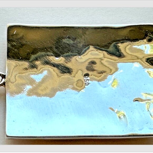 Peruvian 950 Sterling Silver Pendant | Rectangular Mosaic Inlay | Natural Stones - Picture 11 of 12